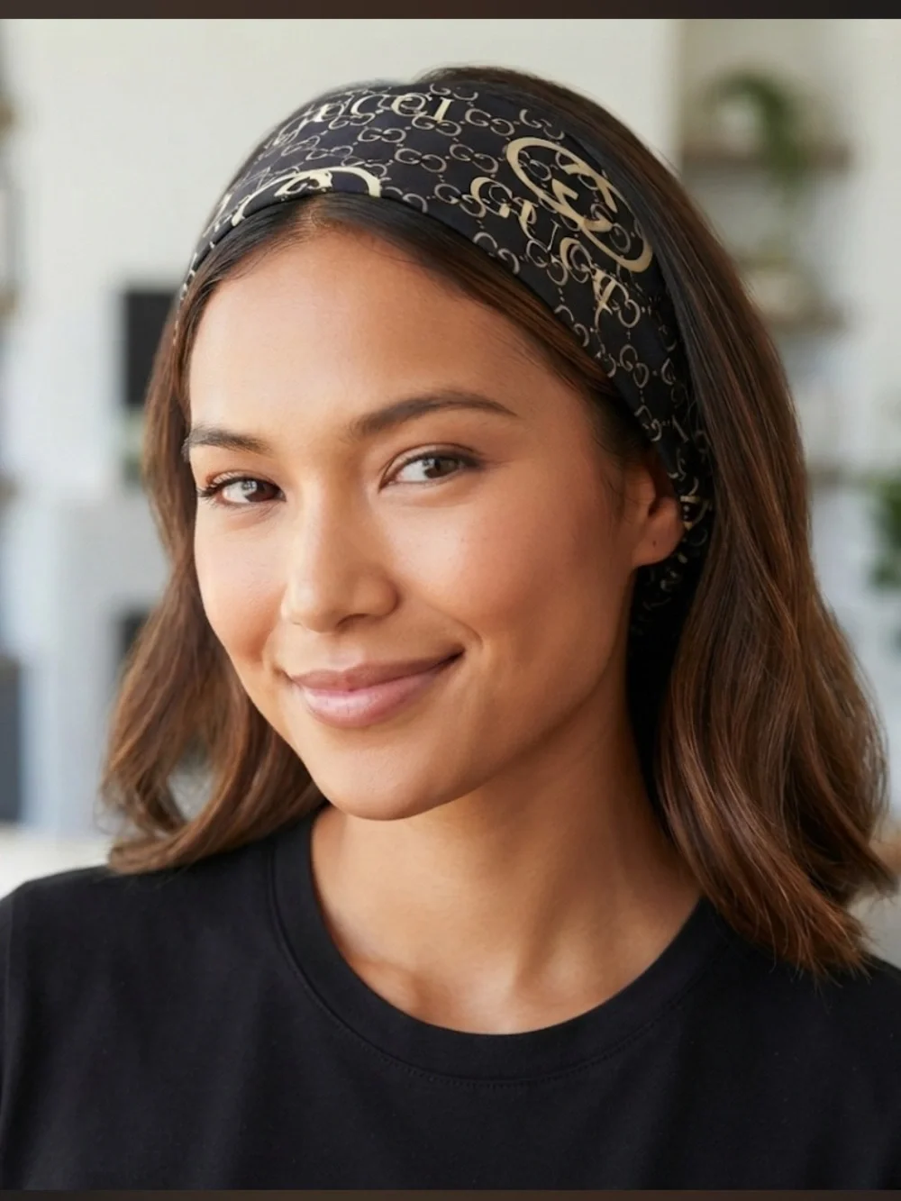 Black and Gold Monogram Silk Head Headband